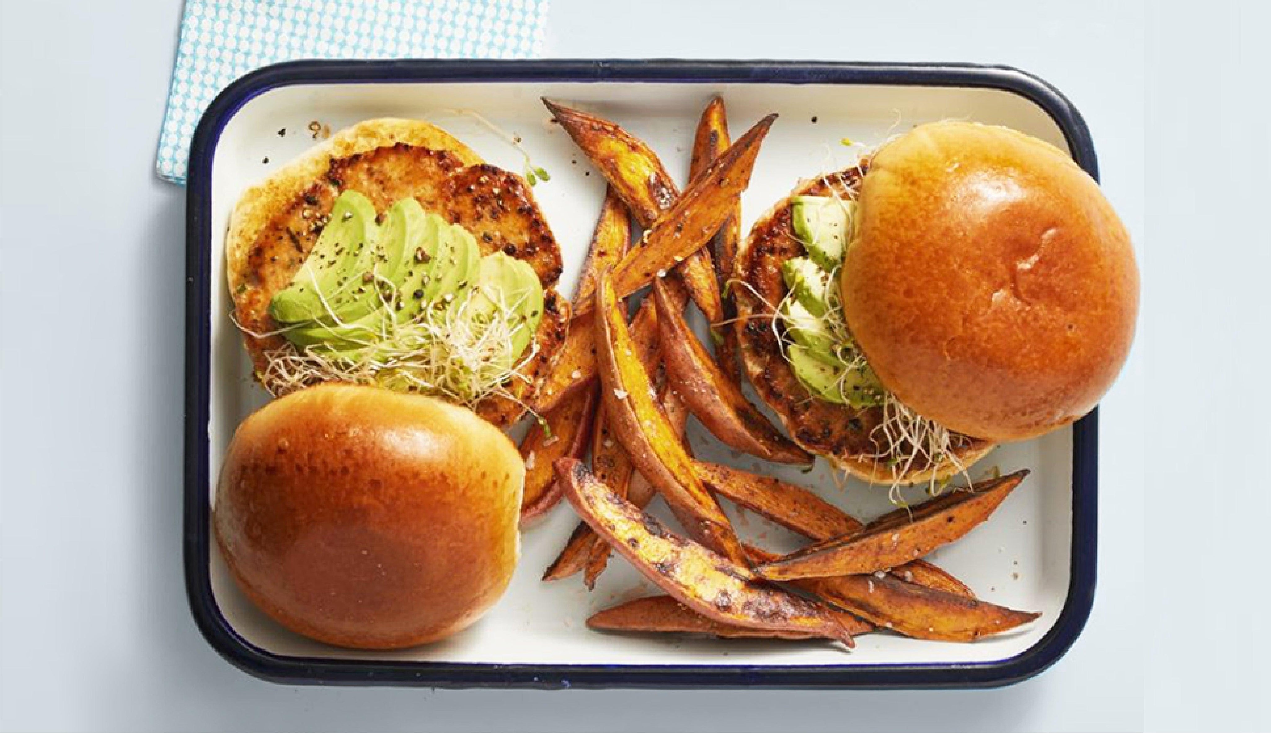 Salmon Burgers with Spiced Sweet Potato Fries | NatraCure