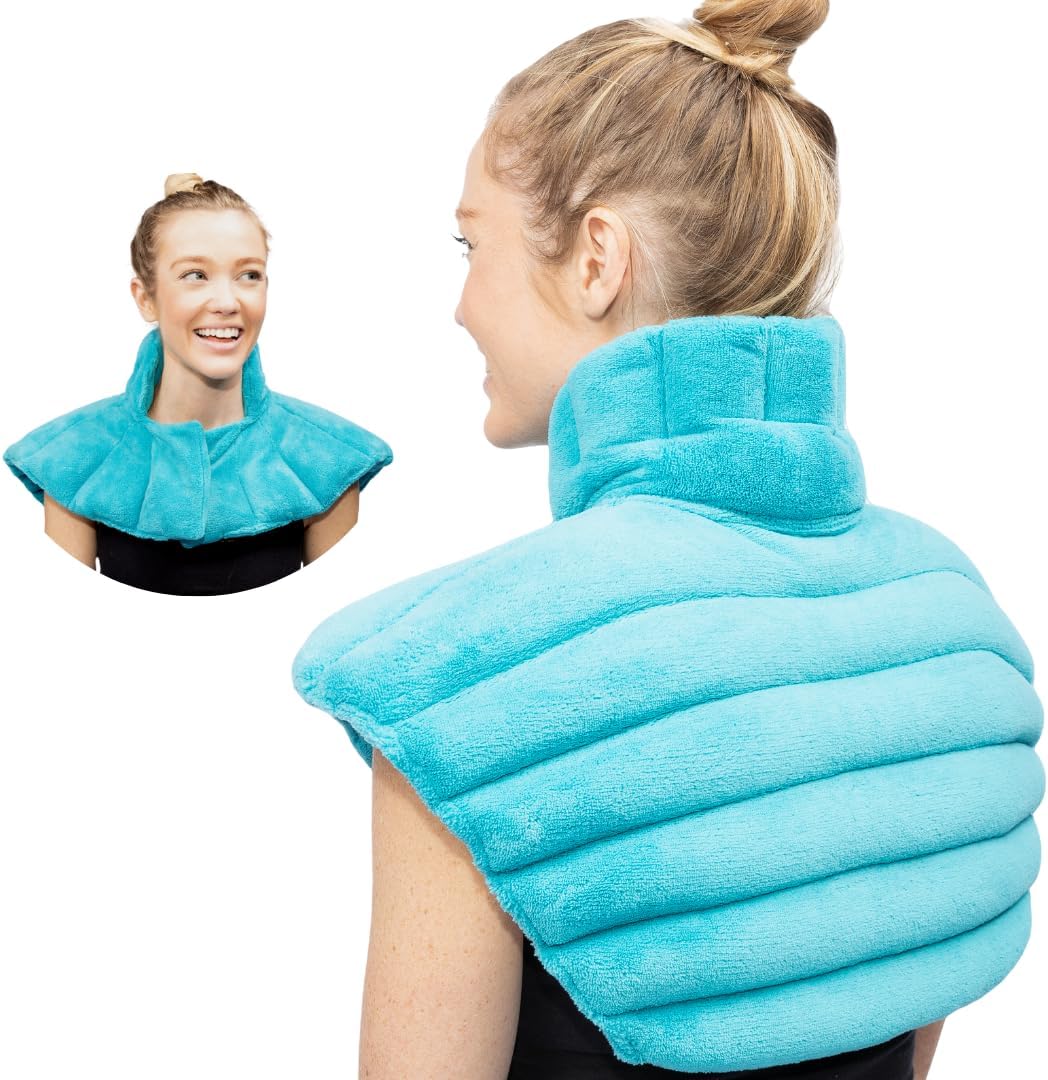 Warming shoulder and neck wrap delivering moist heat with SmartBead tech
