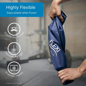 Thin, low-profile gel pack providing even cold coverage on thigh