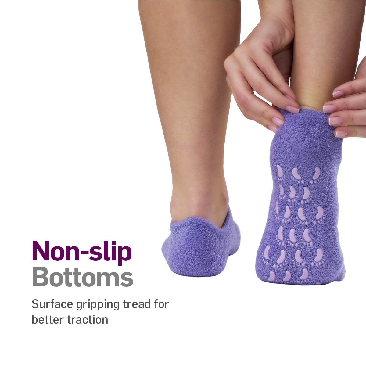 Wearing gel booties and gloves for a 20-minute at-home spa treatment