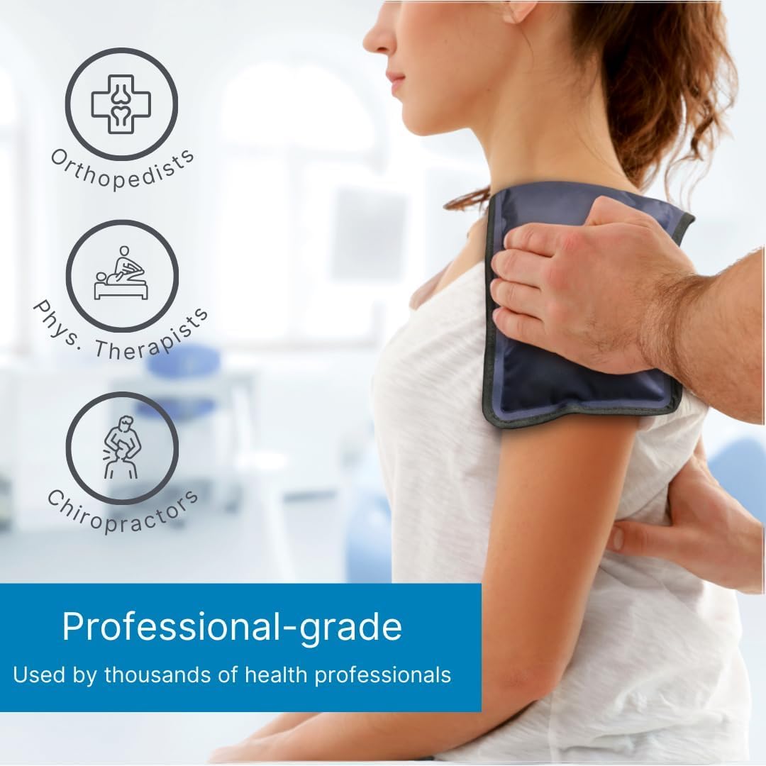 Large reusable ice pack molded around knee for post-workout recovery