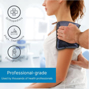 Large reusable ice pack molded around knee for post-workout recovery