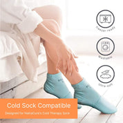 Half-size gel pack positioned over toes or behind heel for targeted relief