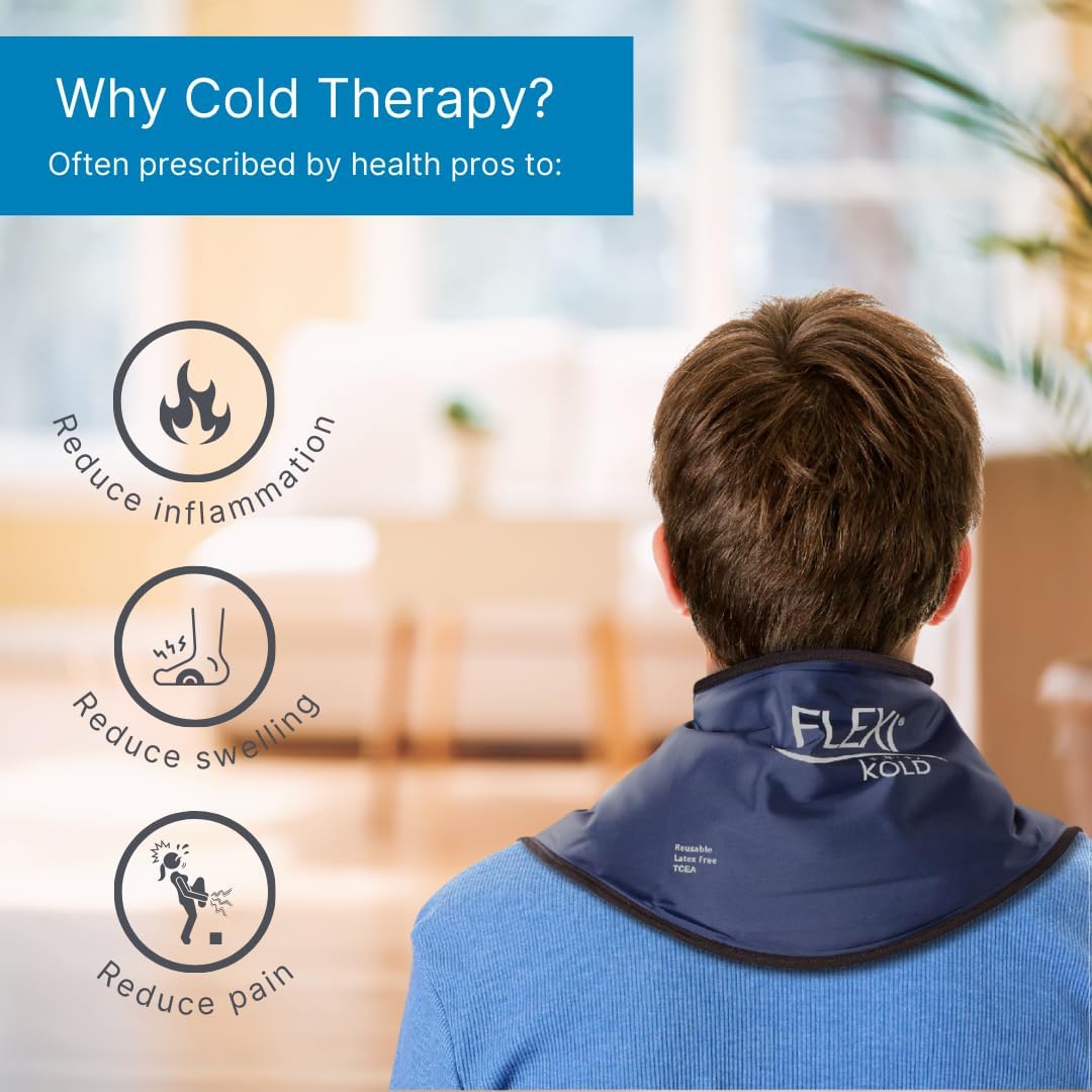 Applying neck ice pack with cloth barrier for safe 15–20 minute sessions