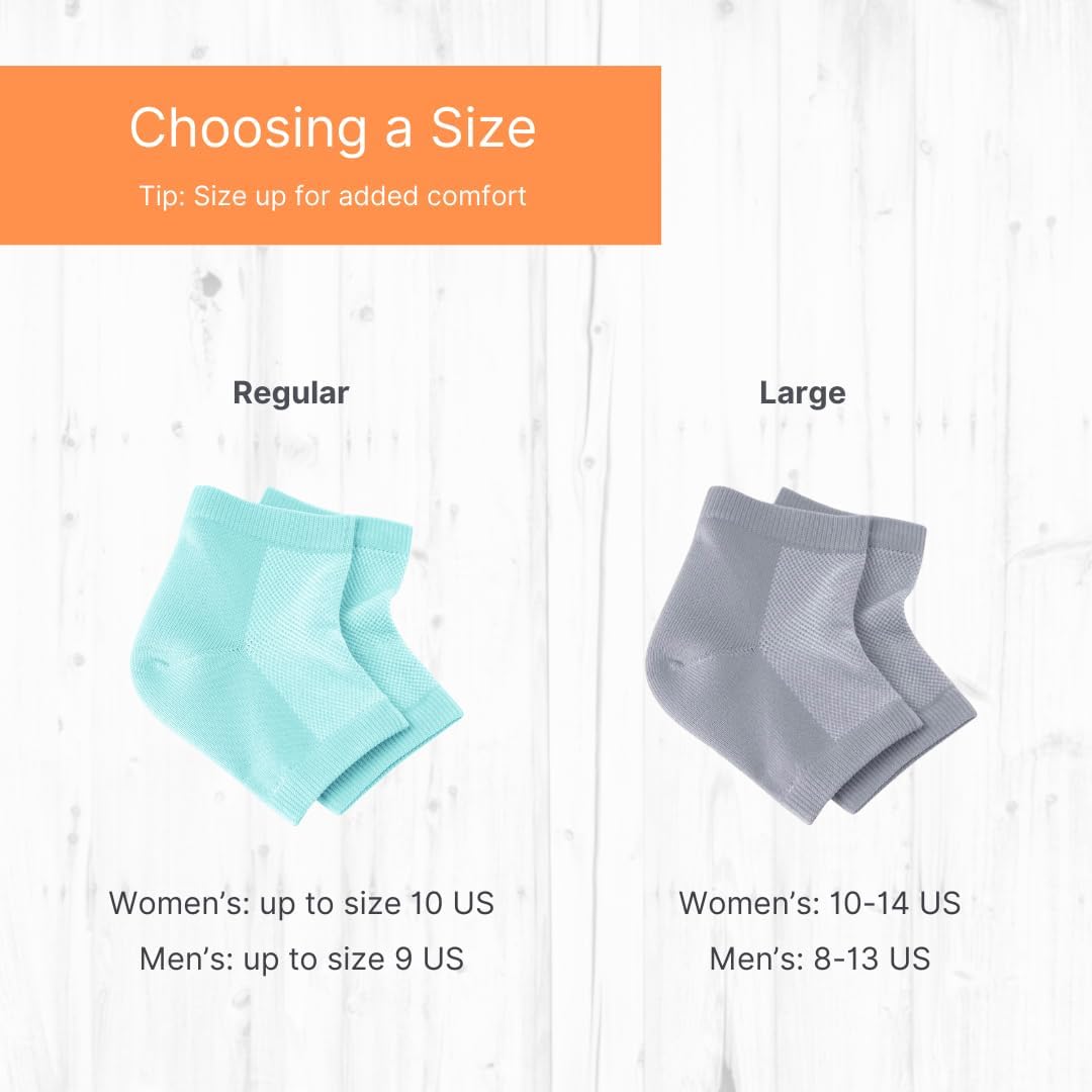 Size options for heel sleeves labeled Regular and Large for custom fit