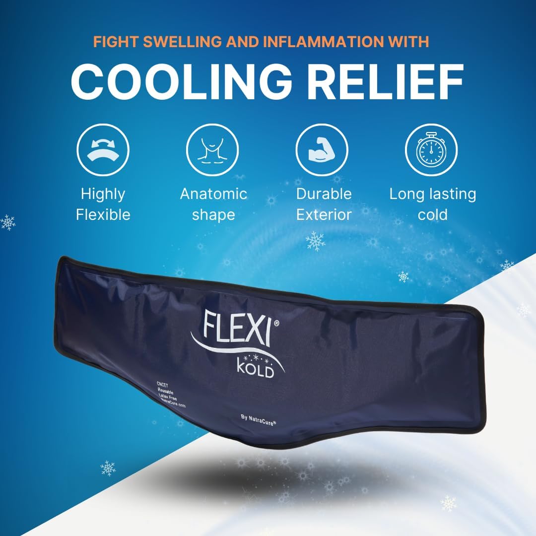 Flexible ice pack wrapping neck and shoulders while staying pliable when frozen