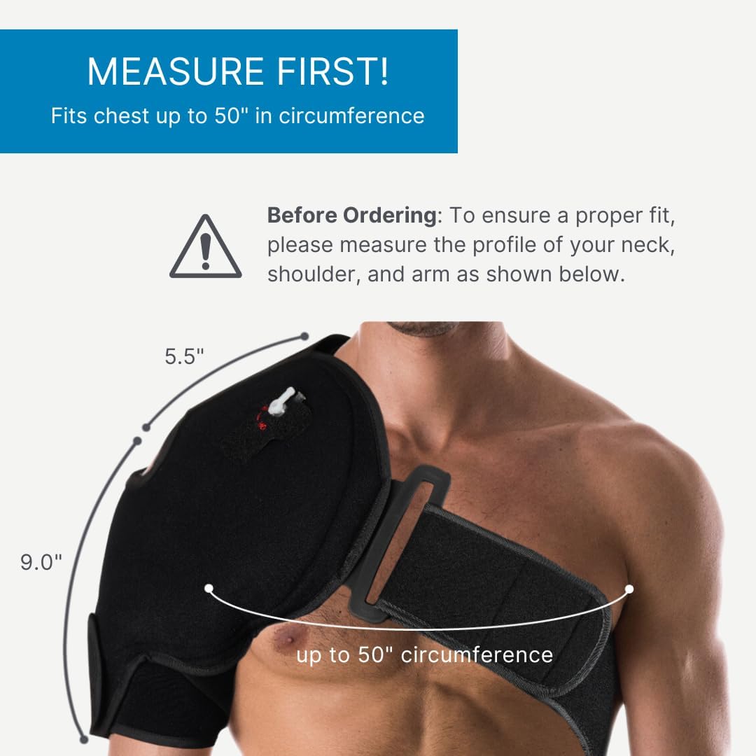 Inserting the reusable gel pack into the shoulder wrap before therapy
