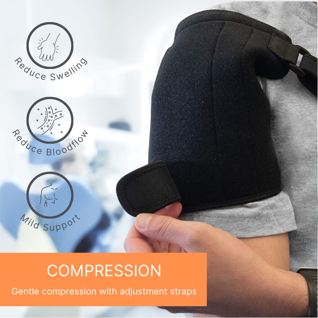 Left or right shoulder fit brace shown secured for targeted support