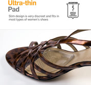 Clear adhesive forefoot pads staying in place inside high heels