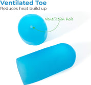 Ventilated open-top gel cap improving airflow to keep toes cool and dry