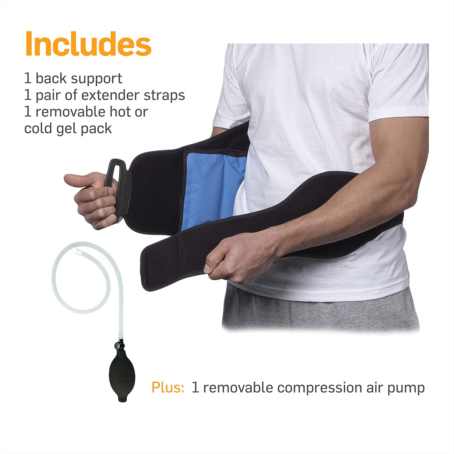 Inserting the reusable hot/cold gel pack into the lumbar support brace