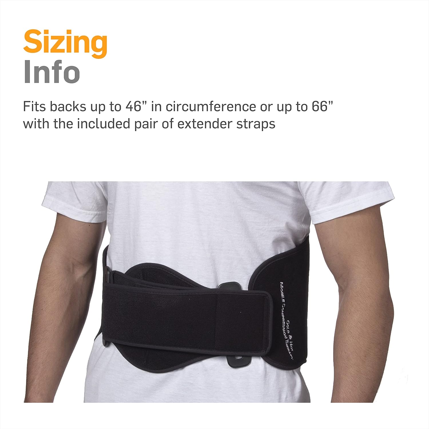 Back wrap with extender straps fitting up to 66 inches for broad size range