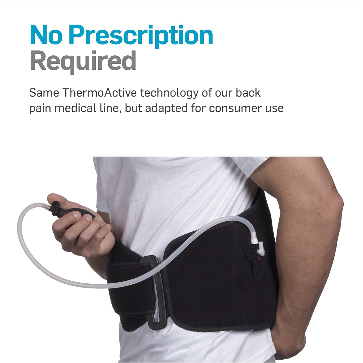 Close-up of air pump inflating back brace for personalized compression support