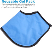 Reusable hot/cold ankle brace kit showing brace, pump, extender straps, and gel pack