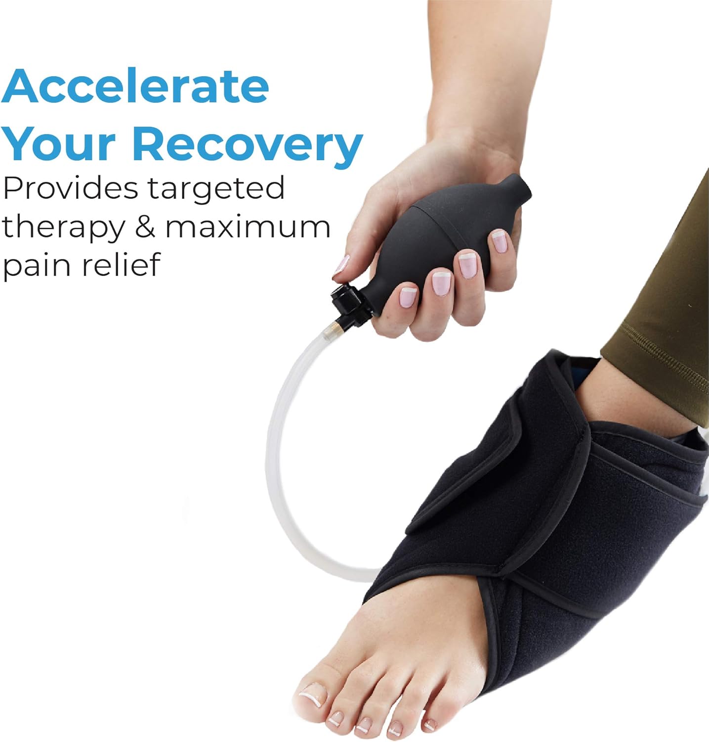 Inserting the refreezable gel pack into the ankle support for therapy