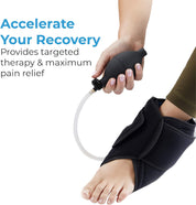 Inserting the refreezable gel pack into the ankle support for therapy
