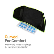 Anatomically curved hip brace contouring to pelvis for targeted compression