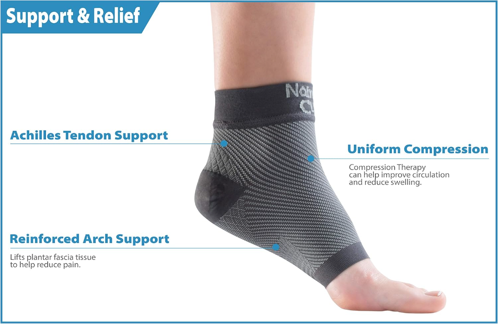 Close-up of arch-targeting compression to relieve heel and arch pain