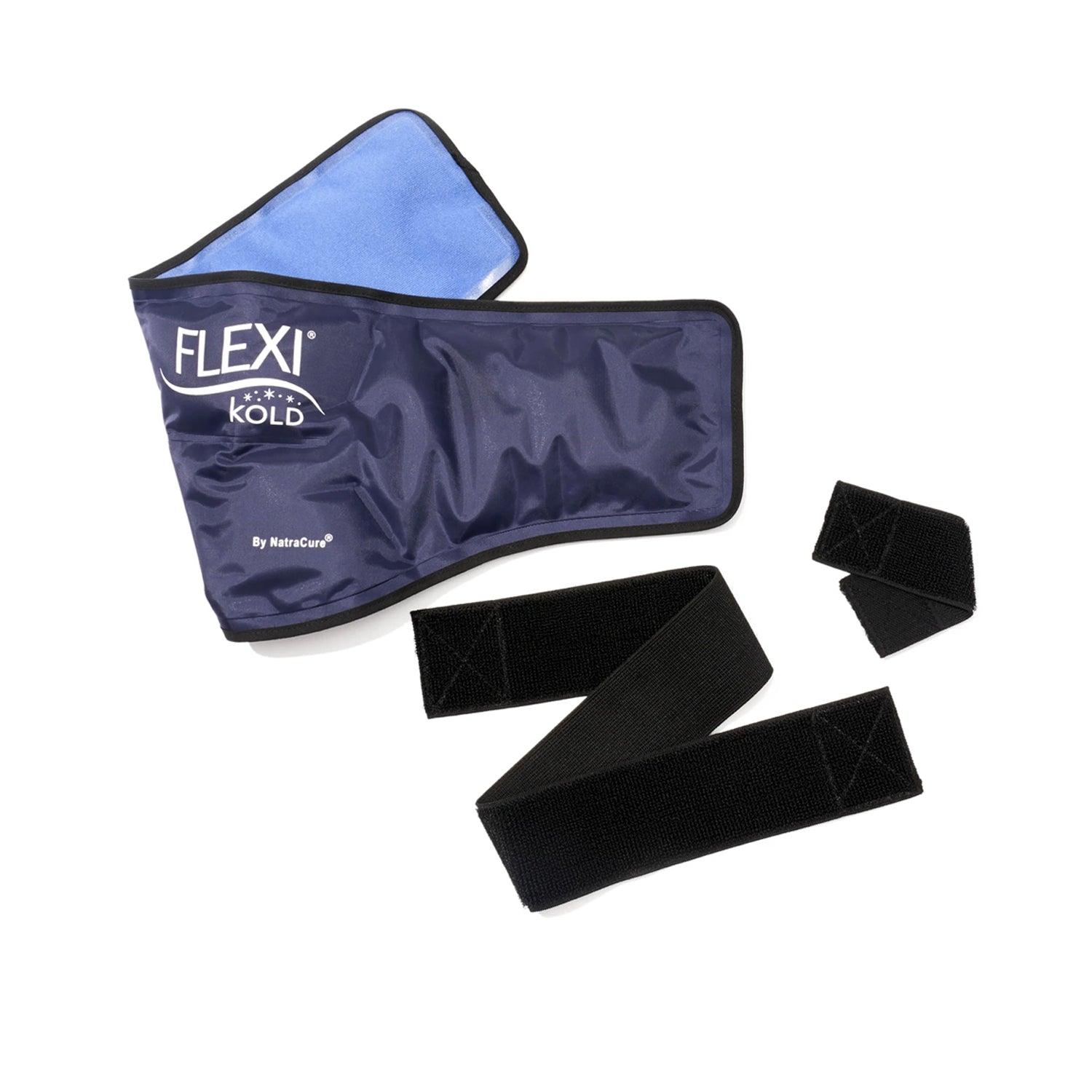 Cold pack positioned across upper spine and trapezius for inflammation control
