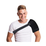 Universal hot/cold shoulder support with removable gel pack for pain relief