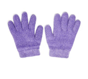 Purple moisturizing gloves releasing jojoba, olive, and grapeseed oils with body heat