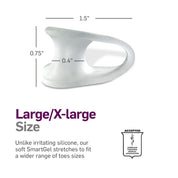 Sizing image of the large/x-large that shows it's 1.5" long, .75" tall, and the spreader is .4" in diameter