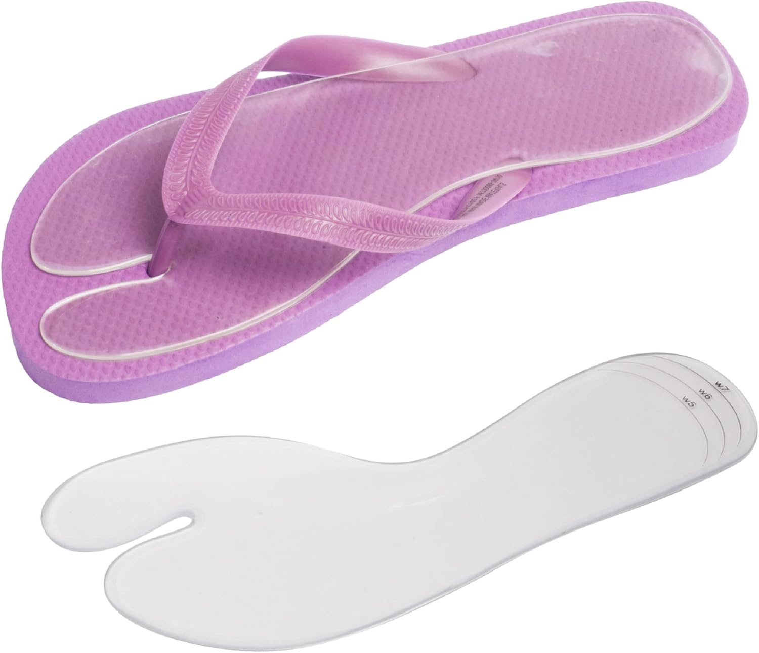 Clear gel sandal inserts placed in open-toe shoes for instant cushioning
