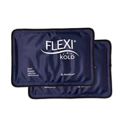 Two navy blue ice packs with 'Flexi Kold' branding on a white background