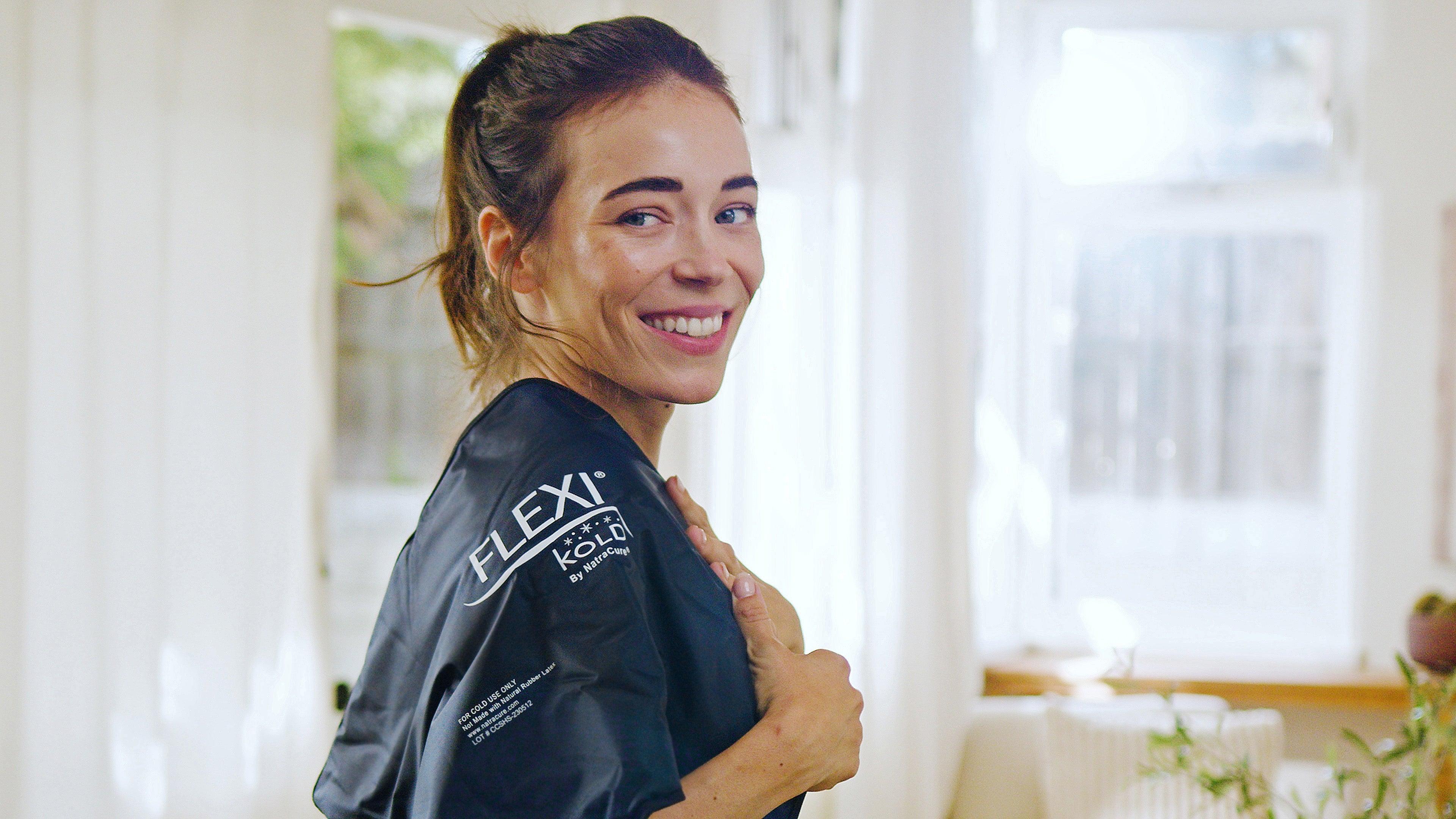 FlexiKold Gel Cold Pack folded over shoulder