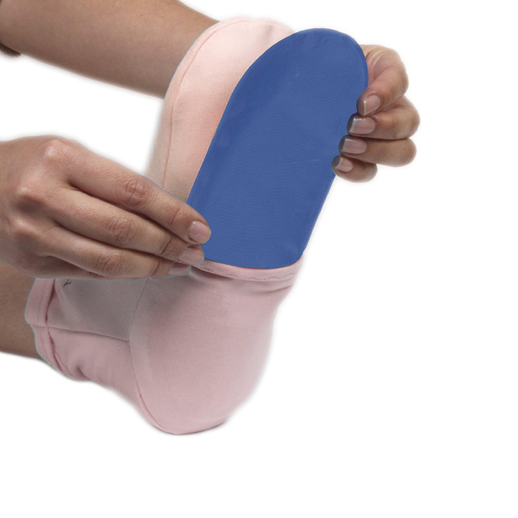 Cold Therapy Socks in pink with bottom ice packs