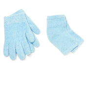 Blue Gel-lined moisturizing heel sleeves and gloves softening dry, cracked heels